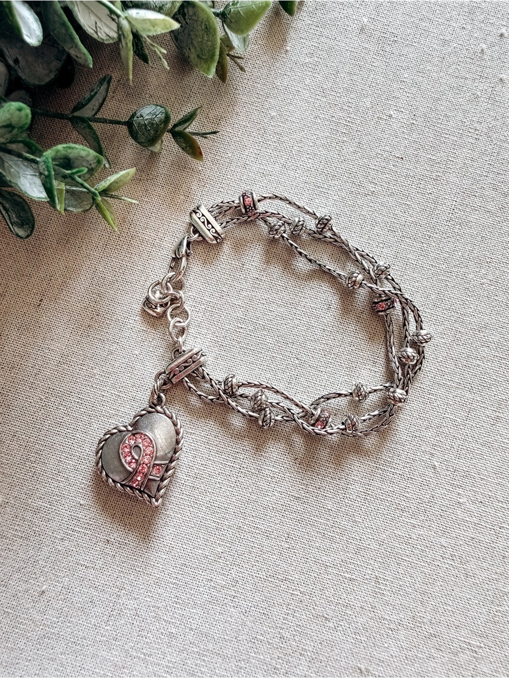 Brighton Pink Ribbon Awareness Bracelet Silver Crystal